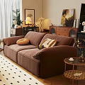 Cozy Brown Velvet Sofa Coffee Table Set With Throw Pillows And Wooden Side Table