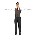 Man Wearing Glasses White Shirt Dark Vest And Dark Pants With Arms Outstretched