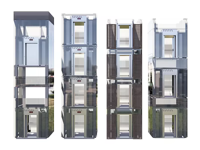 Different Modern Elevator Designs With Metal Frames And Glass Doors 3d model