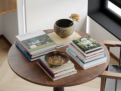 Modern Books Combinations Books Atlas English Books and Magazines Pottery Pot Vessels model