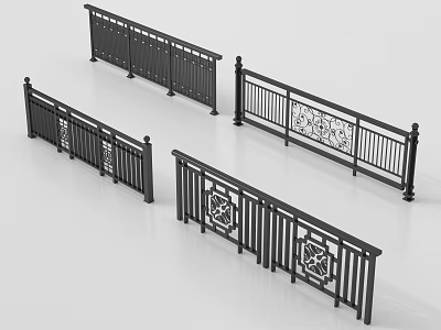Black Metal Railings Featuring Decorative Patterns And Different Design Styles 3d model
