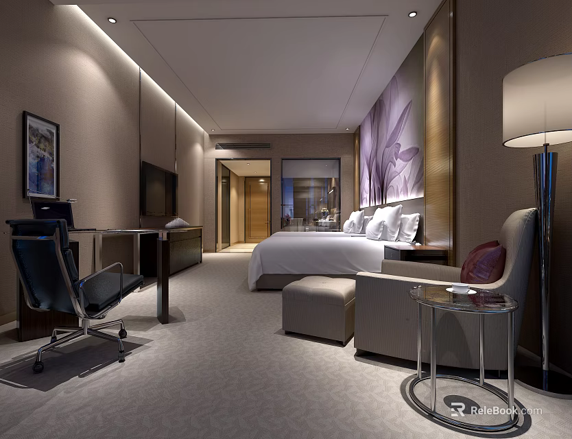 Modern Hotel Guest Room With King Size Bed Stylish Furniture And Cozy Ambience 3d model 