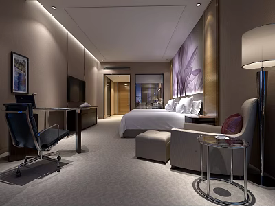 Modern Hotel Guest Room With King Size Bed Stylish Furniture And Cozy Ambience 3d model