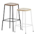 Stylish Bar Stool With Black White Metal Frame And Wooden Seat