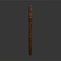 Ancient Vertical Wooden Carving With Totem Like Figure And Detailed Texture