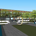 Modern Sales Office Building With Reflecting Pool And Lush Landscaped Gardens