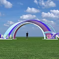 Event Entrance Arch Blue Purple Soft Curves With Person Standing Green Grass Blue Sky