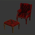 Red Leather Tufted Wingback Chair And Ottoman With Wooden Legs