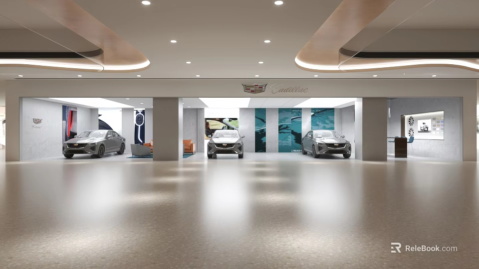 Cadillac Showroom Interior With Displayed Cars And Modern Design Elements 3d model 