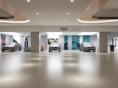 Cadillac Showroom Interior With Displayed Cars And Modern Design Elements 3d model