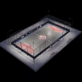 Outdoor Fenced Soccer Field With Artificial Turf Red Areas Center Mark Lighting And Benches