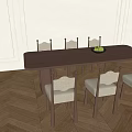 Rectangular Dining Table Set With Six Upholstered Chairs And Green Fruit Bowl On Herringbone Floor 3d model