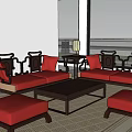 Traditional Chinese Dining Room With Wooden Tables Chairs Lanterns And Screen