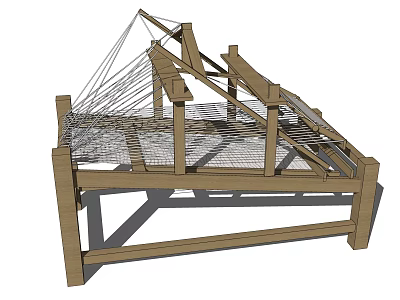 Industrial Equipment With Wooden Frame And Metal Mesh Support Structure 3d model