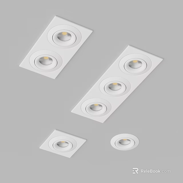 White Recessed Downlights and Spotlights with Square Strip Round Shapes for Indoor Lighting 3d model 