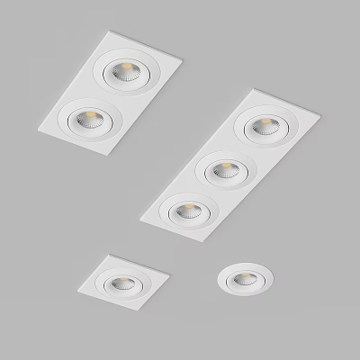 White Recessed Downlights and Spotlights with Square Strip Round Shapes for Indoor Lighting 3d model
