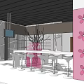 Black Exhibition Booth With Floral Patterns Tea Reading World Logo And Arched Design
