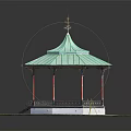 Outdoor Octagonal Gazebo With Green Roof And Surrounding Grass Stone Pavement