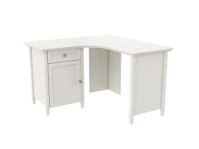 White L Shaped Desk With Drawer And Cabinet For Home Office Setup 3d model