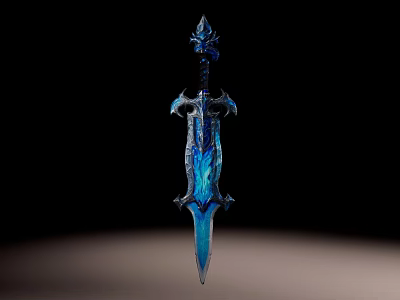 Fantasy Decorative Sword with Blue Glowing Blade and Intricate Metallic Hilt Design 3d model