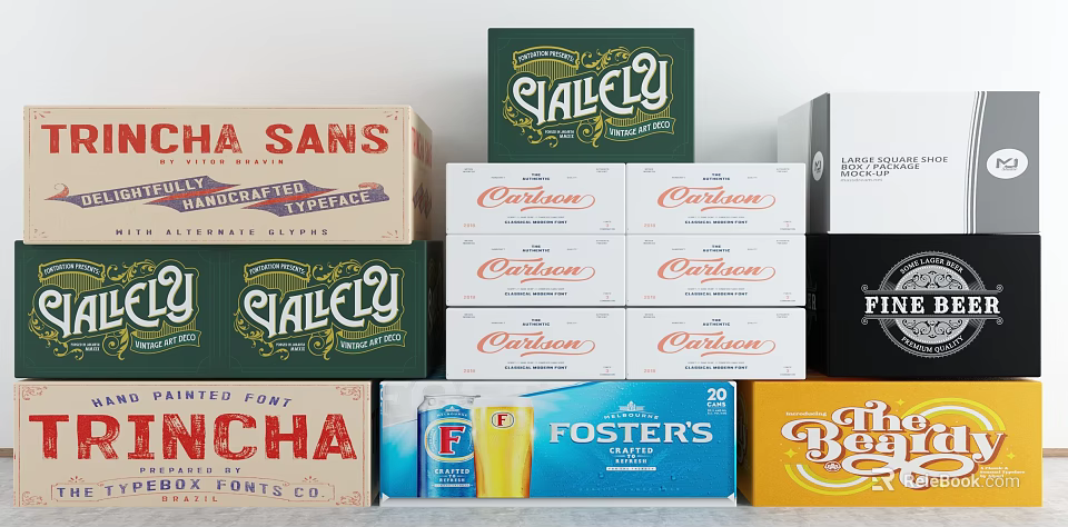 Assorted Beverage Boxes Including Tea Beer And Caribbean Flavors Stacked Together 3d model