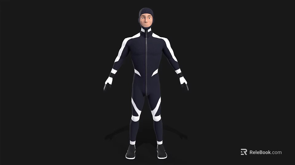 Man In Sleek Black And White Tight Suit Standing Pose Full Body 3D Render 3d model 