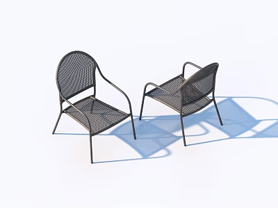 Two Black Outdoor Leisure Chairs with Woven Mesh Design and Metal Frame 3d model