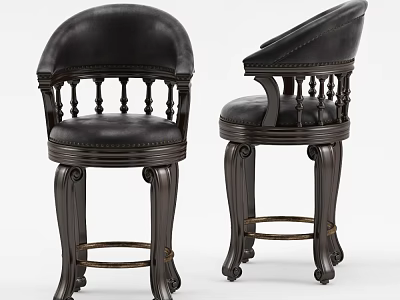 Dark Leather Dining Chairs With Carved Legs And High Back Classic Design 3d model