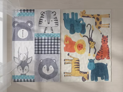 Square Rug with Bear Tiger Deer Owl Giraffe Lion Monkey Hippo Animal Patterns 3d model