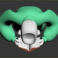 3D Green Character With White Head Reading Red Book In Dark Background