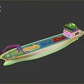 Bulk Cargo Ship With Red Crane And Loaded Deck On Marine Hull 3d model