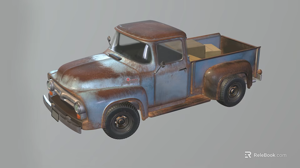 Vintage Rusty Blue Pickup Truck with Classic Design and Open Bed 3d model 