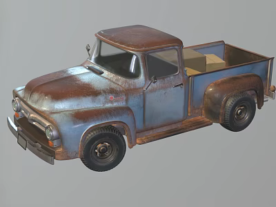 Vintage Rusty Blue Pickup Truck with Classic Design and Open Bed 3d model