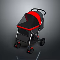Modern Red And Black Baby Stroller With Canopy Frame And Wheels