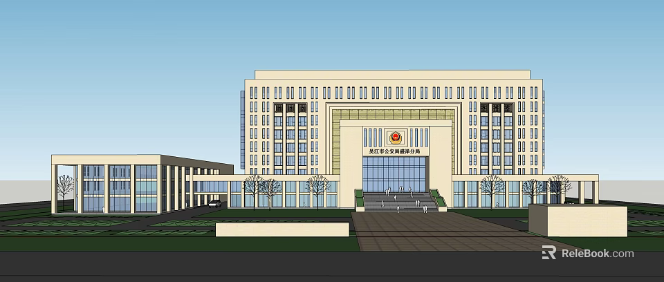 Modern Government Office Building With Grand Facade Main Entrance And Landscaped Front 3d model 