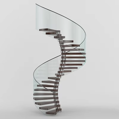Modern Spiral Staircase Interior Design With Glass Railing And Wooden Steps 3d model