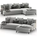 Modern Grey Double Sofa With Decorative Pillows And Soft Plaid Blanket 3d model