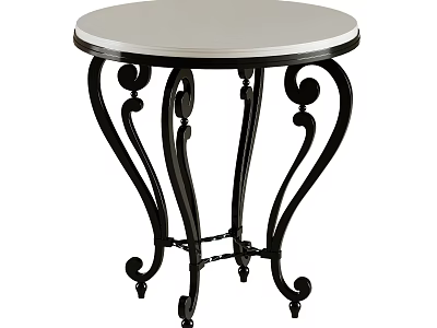 Elegant Round Top Side Table With Metal Surface And Ornate Black Legs 3d model