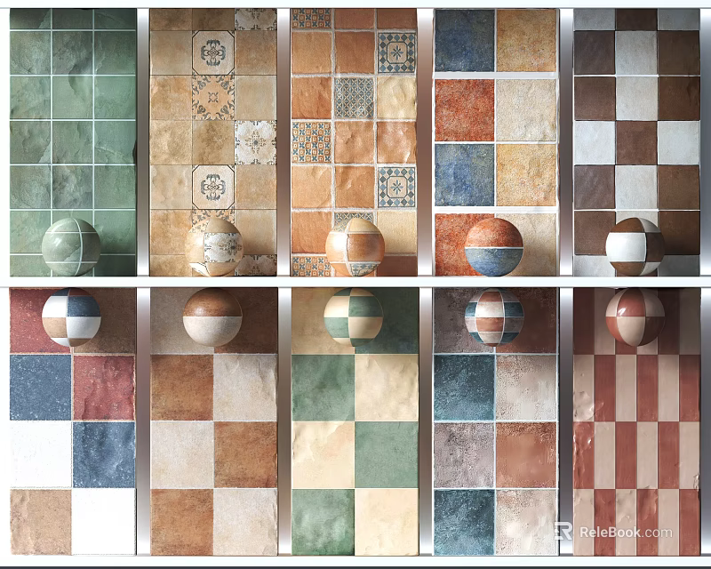 Colorful Modern Floor Tiles Showcasing Various Patterns and Designs for Homes 3d model 