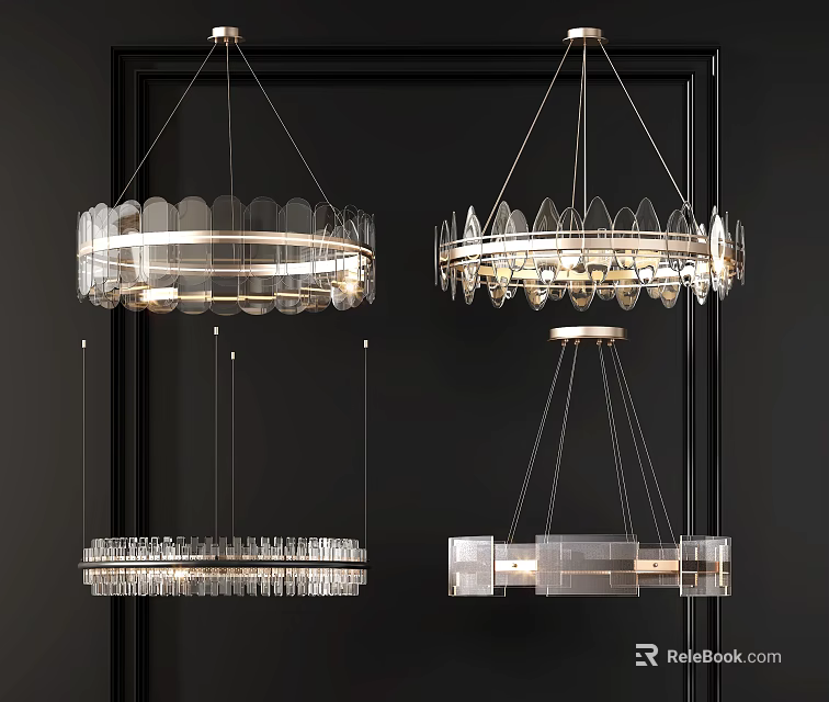 Modern Glass Chandeliers with Metal Frames and Hanging Design for Interior Lighting 3d model 