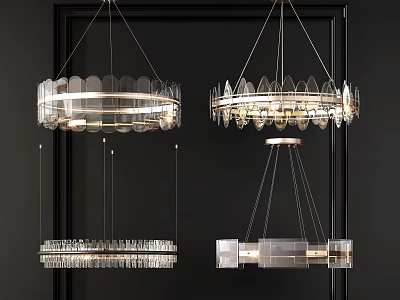 Modern Glass Chandeliers with Metal Frames and Hanging Design for Interior Lighting 3d model