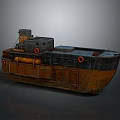 Old Vintage Ship Model With Yellow Black Hull Red Life Rings And Deck Cabin