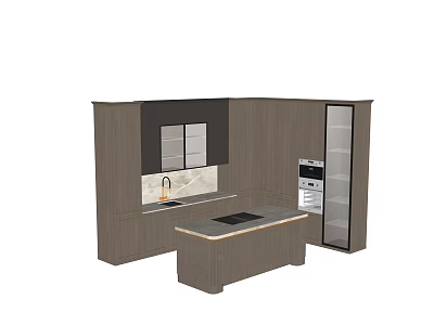 Modern Kitchen Cabinets With Countertop Sink And Built In Appliances 3d model