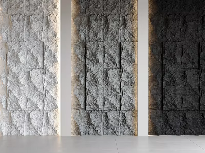 Textured Stone Background Wall Design With Light Dark Tones And White Vertical Dividers 3d model