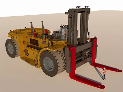 Heavy Duty Forklift With Large Tires And Red Forks 3d model