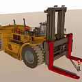 Heavy Duty Forklift With Large Tires And Red Forks