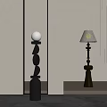 Modern Minimalist Floor Lamp with Stacked Circles White Spherical Top and Cream Lampshade