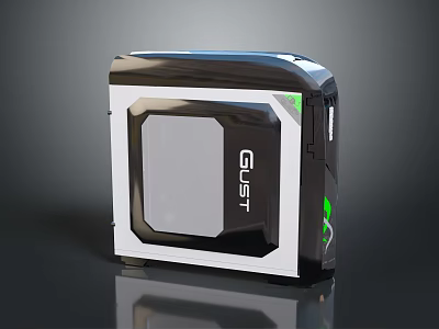 GUST PC Case With Black and White Design Transparent Side Panel and Green Lighting 3d model