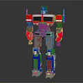 Red Blue Gray Robot Character With Mechanical Body Armor And Blue Head Design