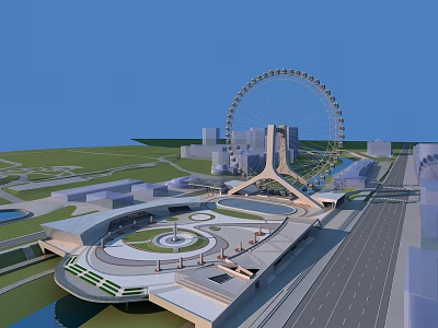 Modern Amusement Park Featuring Ferris Wheel Circular Plaza Green Spaces And Urban Architecture 3d model